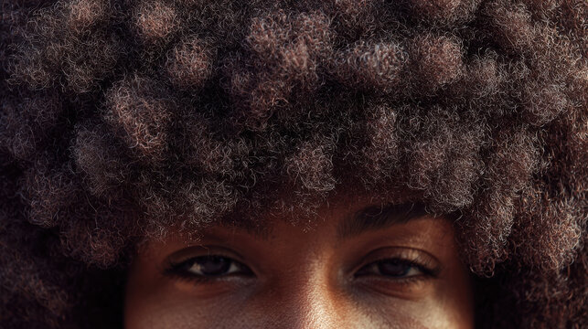 Terracotta skin tone and mineral rich texture create aesthetic close up portrait of natural curly hair beauty