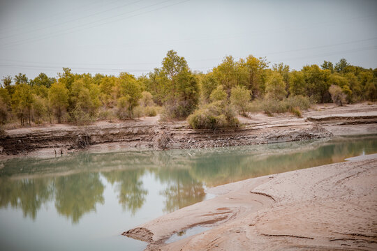 Aerial view of the Tarim River Basin in Xinjiang, China