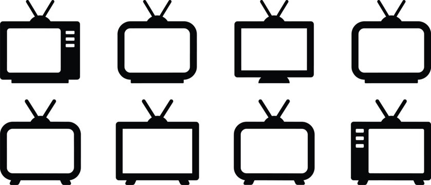 Vintage television receiver icons arranged in set showing various screen and antenna configurations.