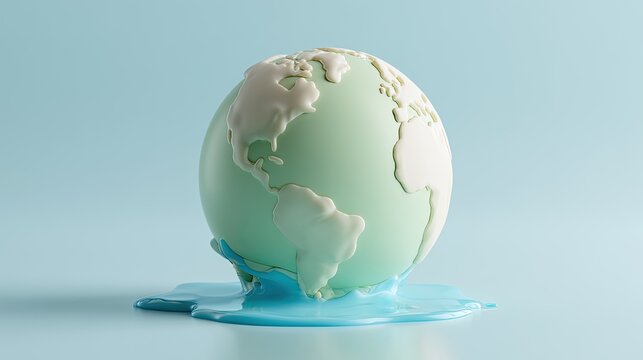 Earth as an egg, melting into a pool of blue liquid