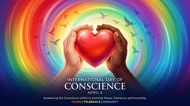 International day of conscience conceptual heart hands illustration