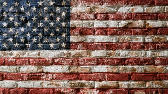 Distressed national flag overlay on weathered brick wall texture