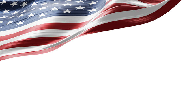 American flag flowing isolated on transparent background design for 4th of july America Independence day banner 3D render