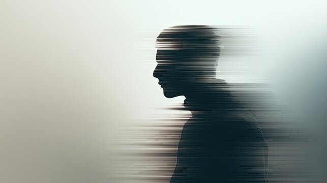 A silhouetted man's profile dissolves into streaks of light, creating a sense of motion