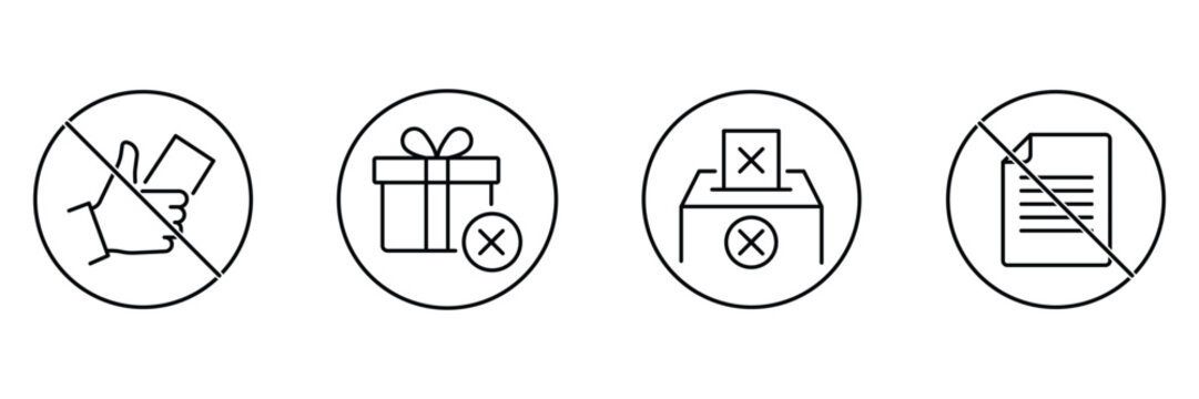 Anti corruption icon set representing stop illegal bribery fake elections and fraud document vector illustration.