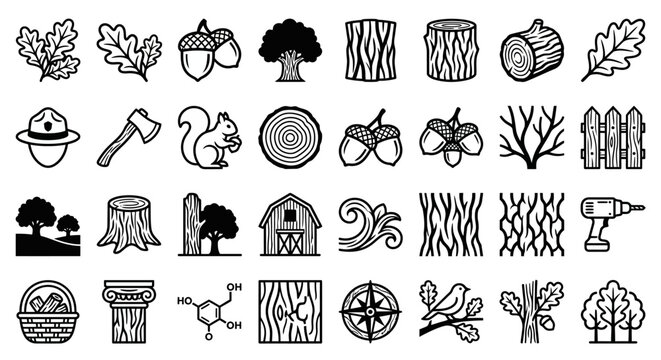 Forest Icons: Nature, Wood, and Wildlife Elements
