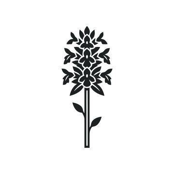 Black and white illustration of a stylized flower with delicate petals and stem