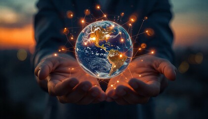 Fototapeta premium Global Digital Network Connection with Futuristic Earth Technology