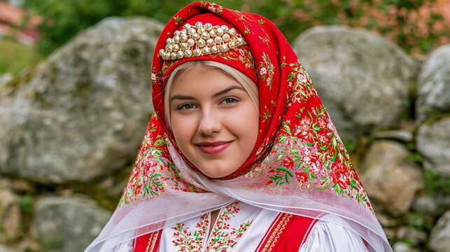 Intricately Embroidered Traditional Nordic Bunad Showcasing Rich Cultural Heritage and Vibrant Colors in Warm, Natural Light