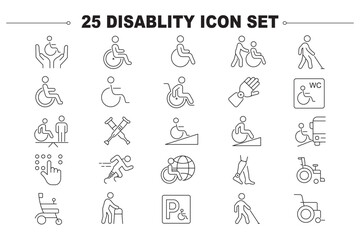Fototapeta premium Disability line editable icon set. featuring of physical and mental development, assistive devices,and more. Editable stroke. Vector illustration