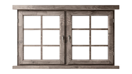 Fototapeta premium Old rustic wooden window frame with glass panes isolated on a simple plain surface isolated on transparent background
