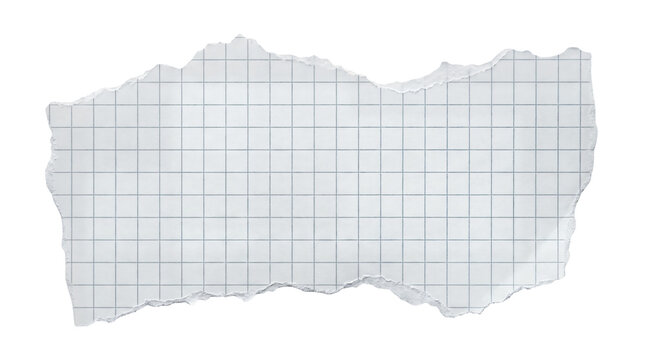 Torn graph paper texture, ripped white squared notebook sheet on blue grid, distressed stationery background for design