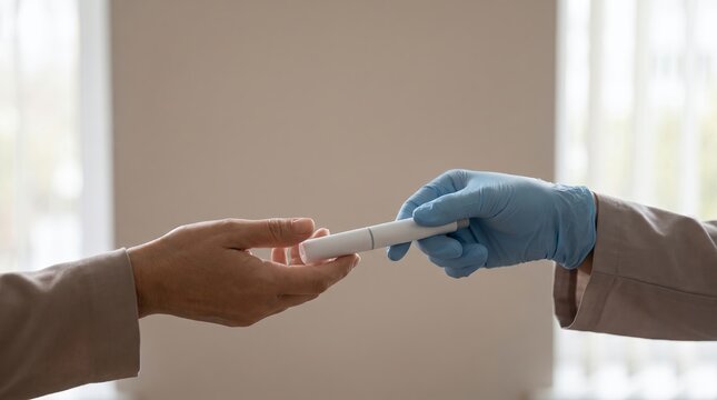 Healthcare Professional Handing Generic Medical Device to Patient During Medical Consultation
