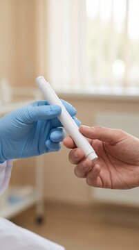 Healthcare Professional Handing Generic Medical Device to Patient During Medical Consultation