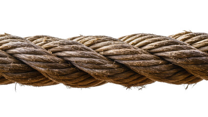 Thick braided natural fiber rope with frayed edges, isolated on transparent background © Iura