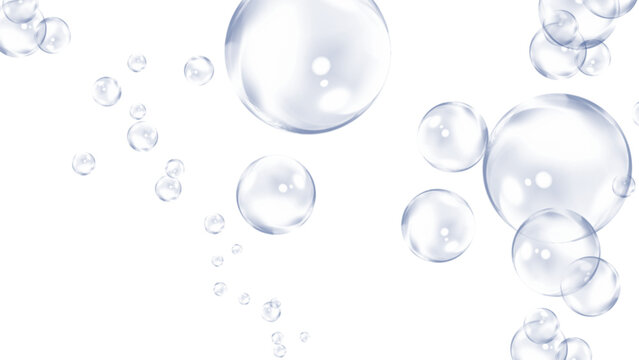 Transparent bubbles, floating air spheres, clear orbs, shiny water droplets