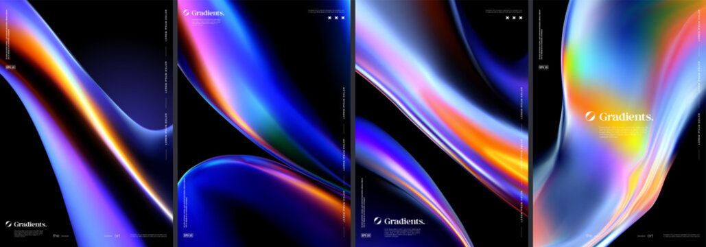 Abstract posters with liquid gradient color shapes. Futuristic cover templates set.