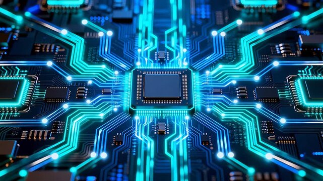 Circuit board with glowing pathways
