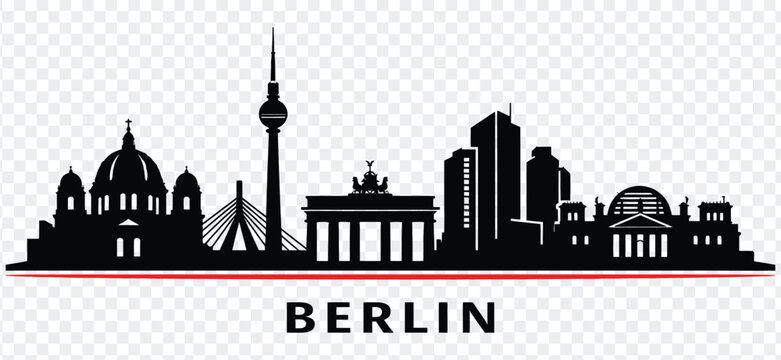 Berlin germany city skyline silhouette with famous landmarks and text