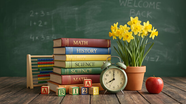 Teacher's day celebration with educational essentials on desk