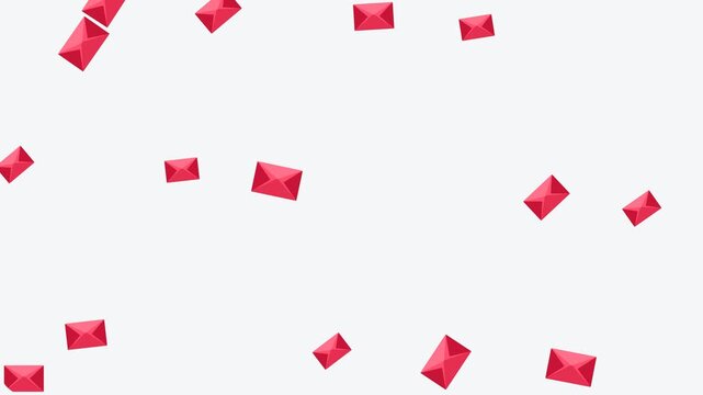 Red envelopes falling on white background. 4K Video