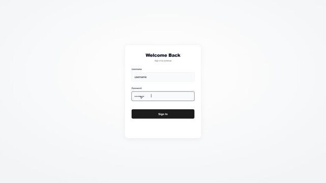 Sequential user login form interface with success message. 4K Video