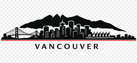 Obraz premium Vancouver city skyline silhouette with mountains and bridge