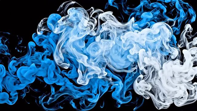 Abstract swirling blue and white smoke