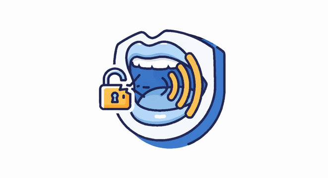 Open Mouth with Sound Waves and Unlocked Padlock Icon, Freedom of Speech Concept
