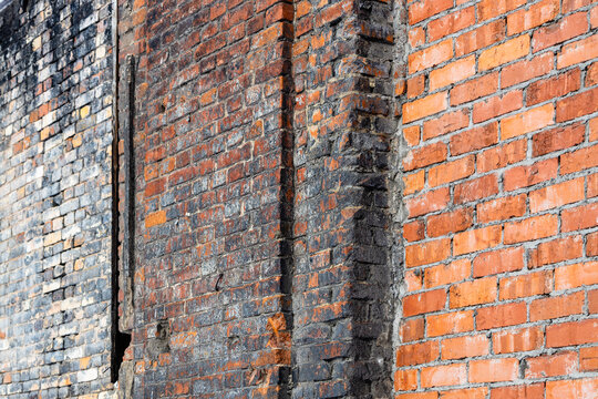 shabby brick walls of abandoned factory