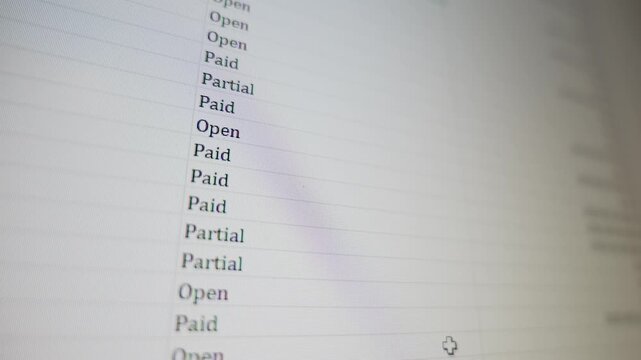 Typing and scrolling through a payment status spreadsheet