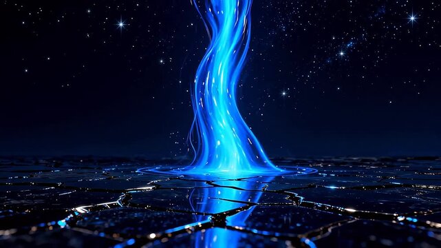Blue glowing energy stream in starry night