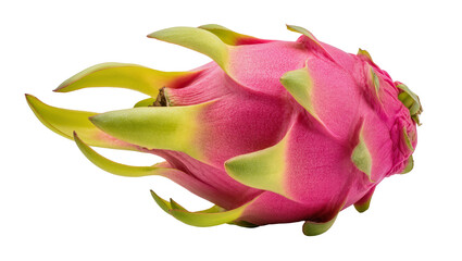 Obraz premium Vibrant pink dragon fruit with green and yellow scales, isolated on transparent background