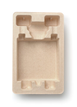 Empty molded paper pulp packaging tray