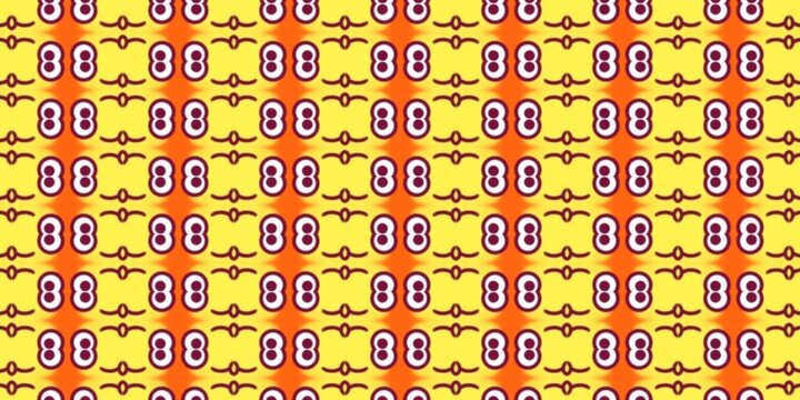 Retro seamless pattern featuring repeating cute abstract shapes on a bright yellow background.