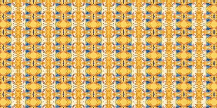 Seamless geometric pattern featuring a vibrant yellow and blue abstract tribal motif on a light background.