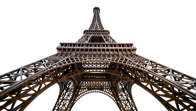 Detailed Eiffel Tower model structure, isolated on transparent background