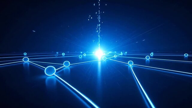 Blue neon network connection lines