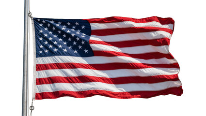 Fototapeta premium Waving American flag with stars and stripes, isolated on transparent background