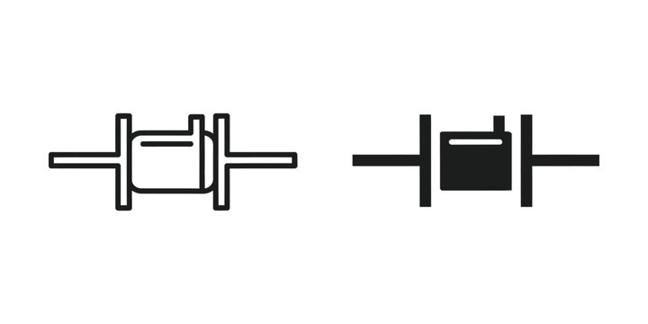 Electrical capacitor component symbol set in outline and solid black style for circuit diagram electronic