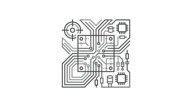 Industrial Circuit Board Artwork Featuring XY Letters with Electronic Components in Monochrome with high quality professional line art symbols for modern creative design and digital branding projects