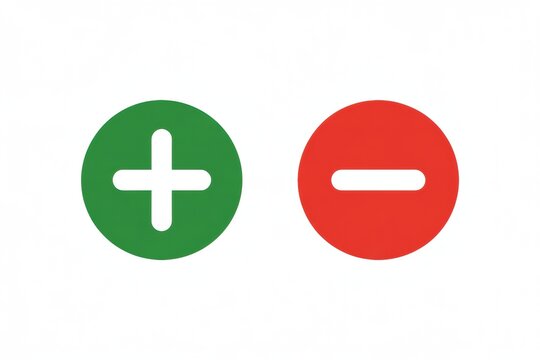 Green plus and red minus signs in circles for addition and subtraction concepts