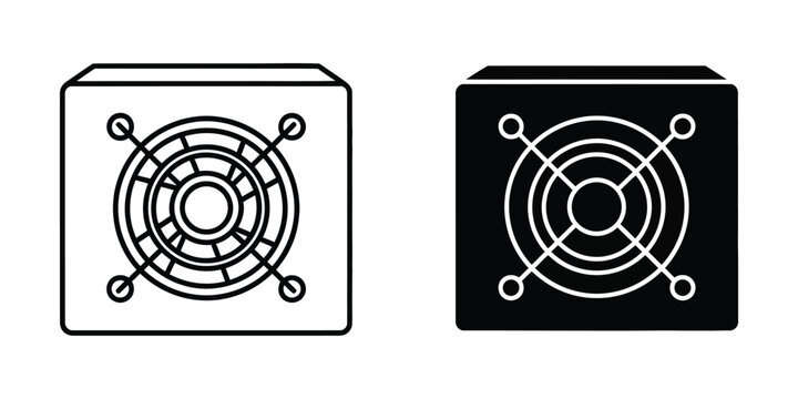 Power supply unit cooling fan set in outline and solid black styles for computer hardware maintenance