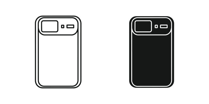 Smartphone back view set with outline and solid styles for modern mobile device user interface cell