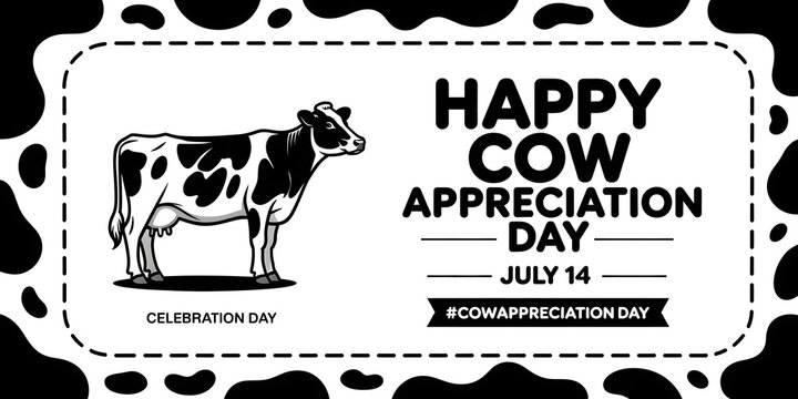Black and White Holstein Dairy Cow Illustration with Happy Cow Appreciation Day Banner