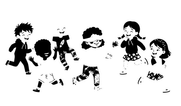 Blind Man Buff Cartoon Vector Illustration Happy Children Playing Traditional Kids Party Game Isolated on White Background