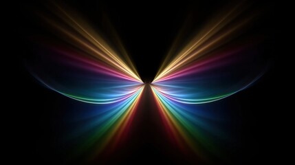 Naklejka premium Abstract Rainbow Light Wings Butterfly Shape Fractal Art on Black Background