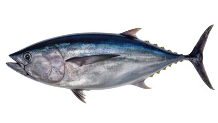 Obraz premium Large bluefin tuna fish with silver scales, isolated on transparent background