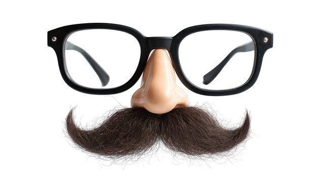 Funny disguise glasses with nose and mustache, isolated on transparent background