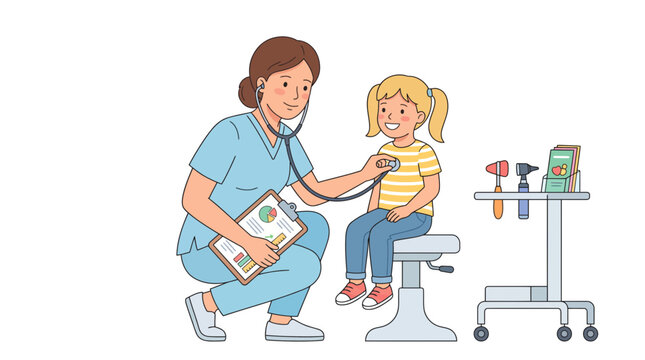 Cartoon Family Healthcare Concept with Doctor Nurse and Patient Characters Supporting Child Care and Medical Illustration Vector Art